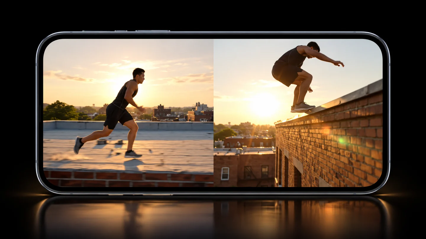 Sports comparison illustration: a run and a parkour jump, side by side