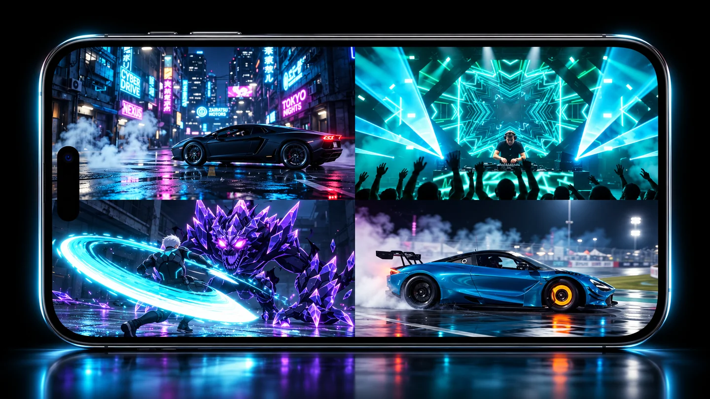 Illustrative view: four videos on a phone screen