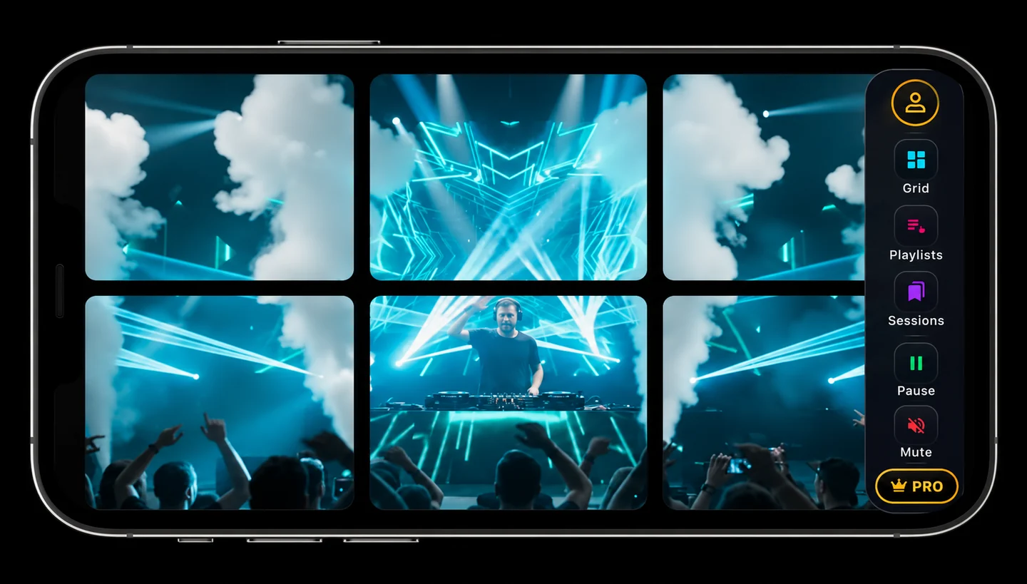 Illustration of a video spread across the views of a video wall